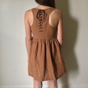 Strutt Lace-Up Sundress in Brown, Size Medium